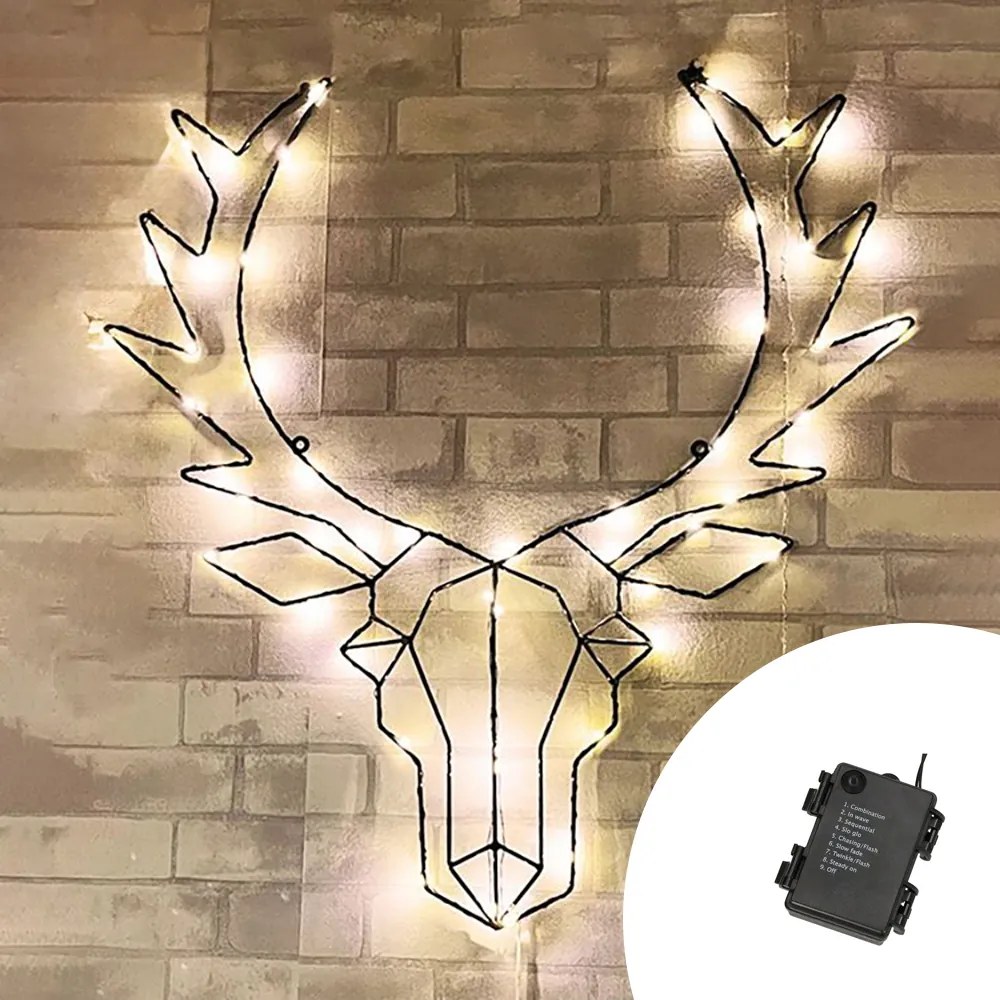 Testa di Renna luminosa da parete 50 Led luce decorativa 58cm Bianco Caldo a batteria Wisdom