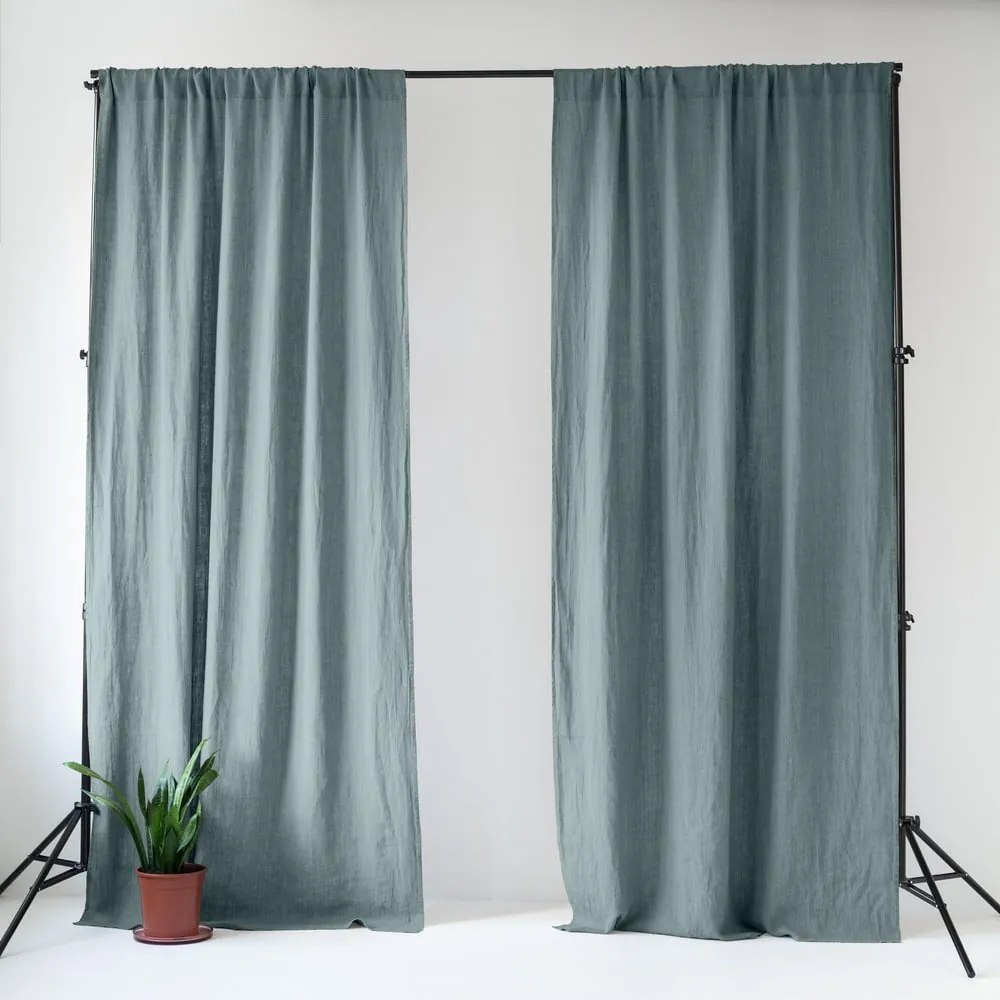 Tenda blu polveroso in lino 140x200 cm Blue Fog – Linen Tales