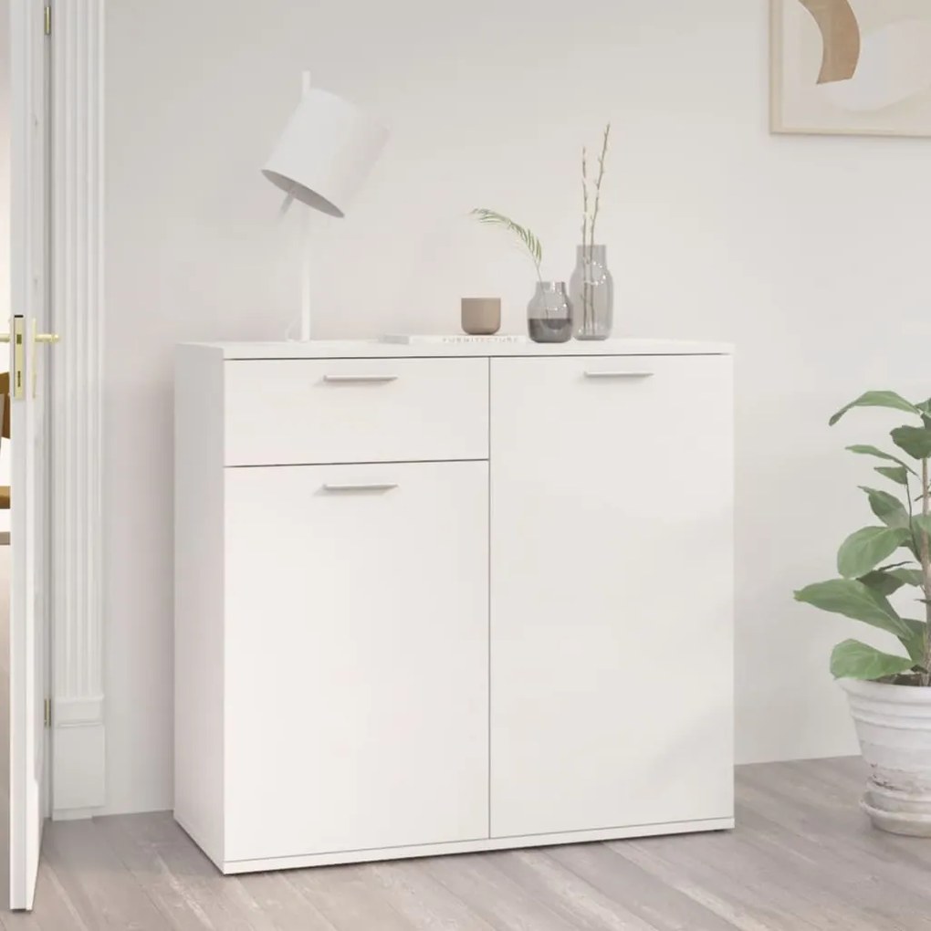 Credenza Bianco Lucido 80x36x75 cm in Legno Multistrato