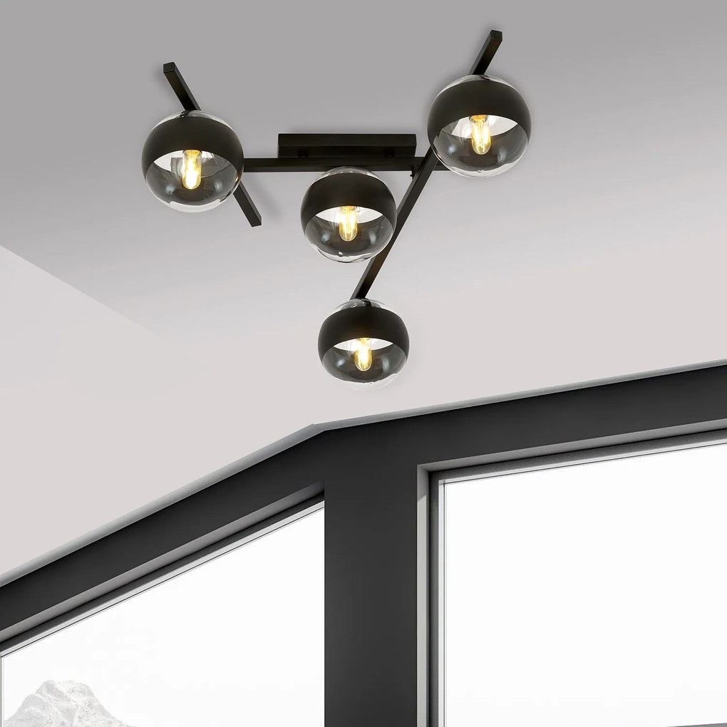 Plafoniera Moderna Teti Acciaio Nero 4 Luci E14 Ip20