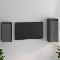 Mobili Porta TV 2 pz Grigi in Legno Massello di Pino cod mxl 12239