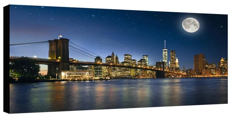 Stampa su tela Vista New York di notte, bianco e nero 140 x 70 cm