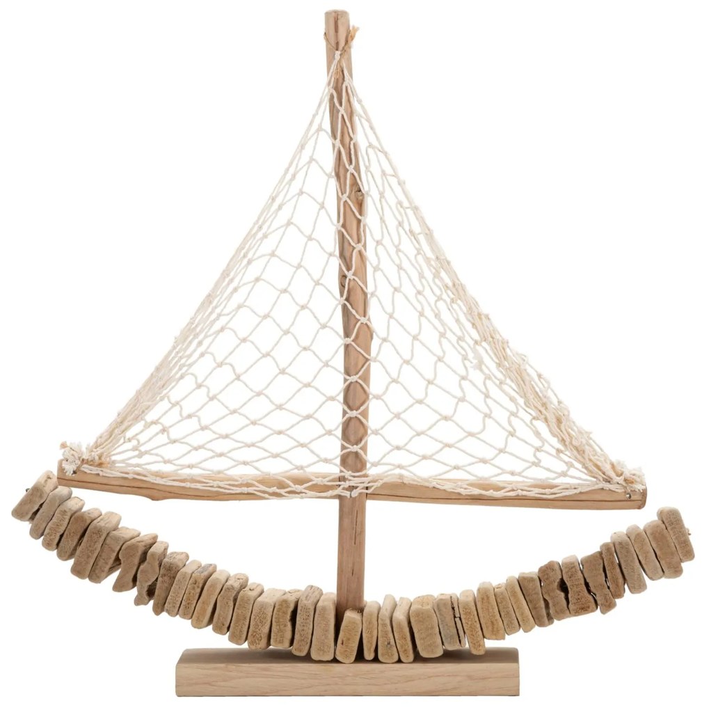 Scultura in Legno di Barca a Vela 45x7x45 cm