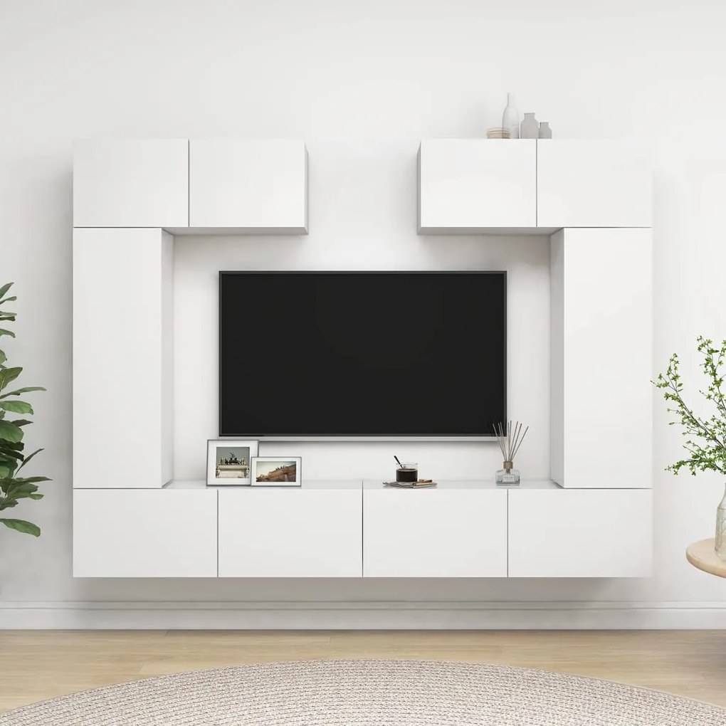 Set Di Mobili Porta Tv 6 Pz Bianco İn Legno Multistrato /