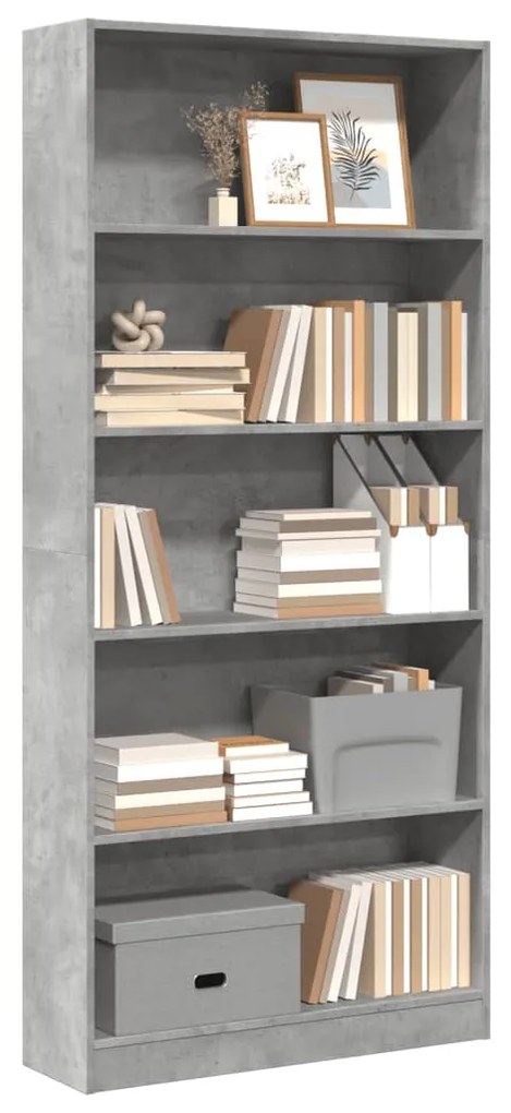 Libreria grigio cemento 80x24x176 cm in legno multistrato