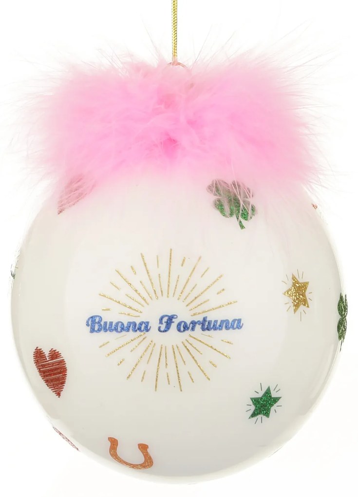 Pallina Natale buona fortuna rosa 10 cm Good Luck