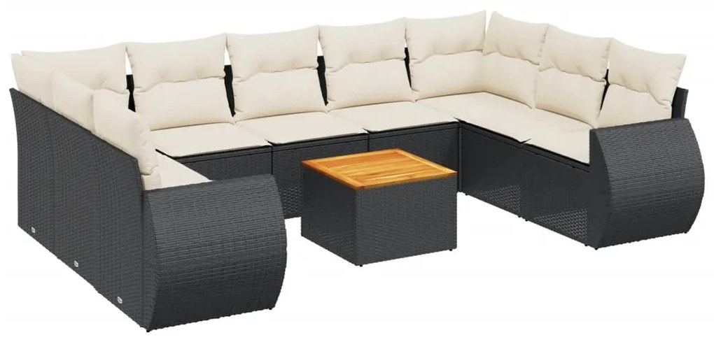 Set divani da giardino 10pz con cuscini in polyrattan nero