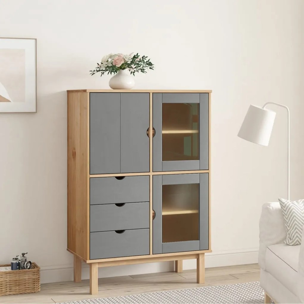 Credenza Otta Marrone E Grigio 85x43x125 Cm İn Legno Di Pino /