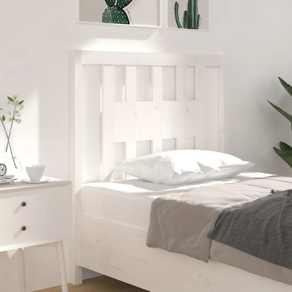 Testiera Per Letto Bianca 96x4x100 Cm İn Legno Massello Di Pino /