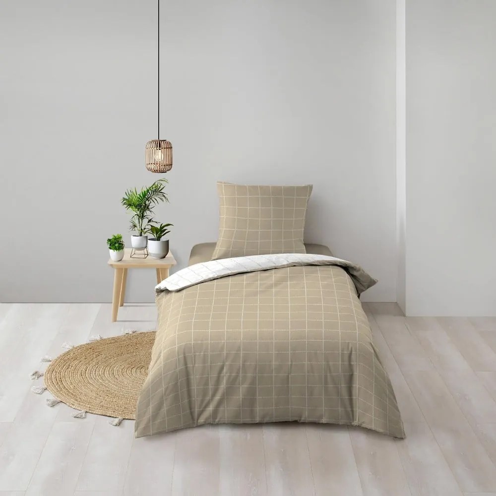Set copripiumino e federa bianco/beige in cotone per letto singolo 140x200 cm Cadria – douceur d'intérieur