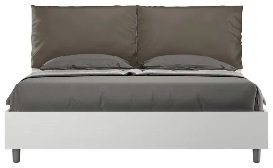 Letto matrimoniale contenitore 160x190 bianco frassino cuscini similpelle cappuccino Egos Antea