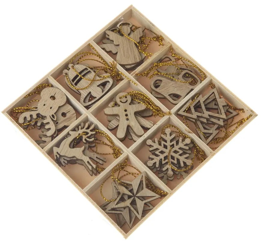 Decorazioni per albero di natale in set in legno 36 pz ø 3,5 cm Natur – Dakls