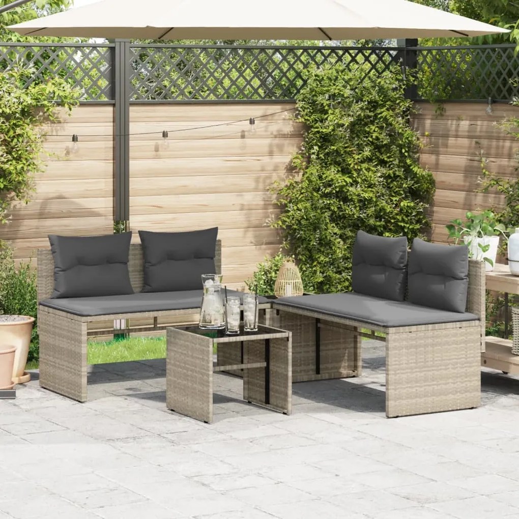 Set divano da giardino 4pz con cuscini grigio chiaro polyrattan