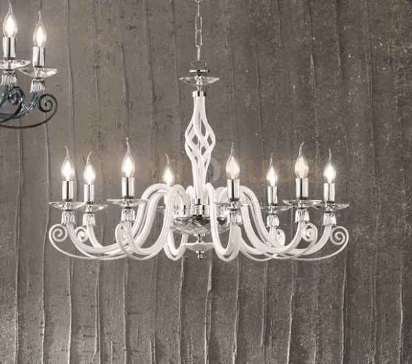 Lampadario 1306 8 luci bianco e cromo attacco e14 d.84cm