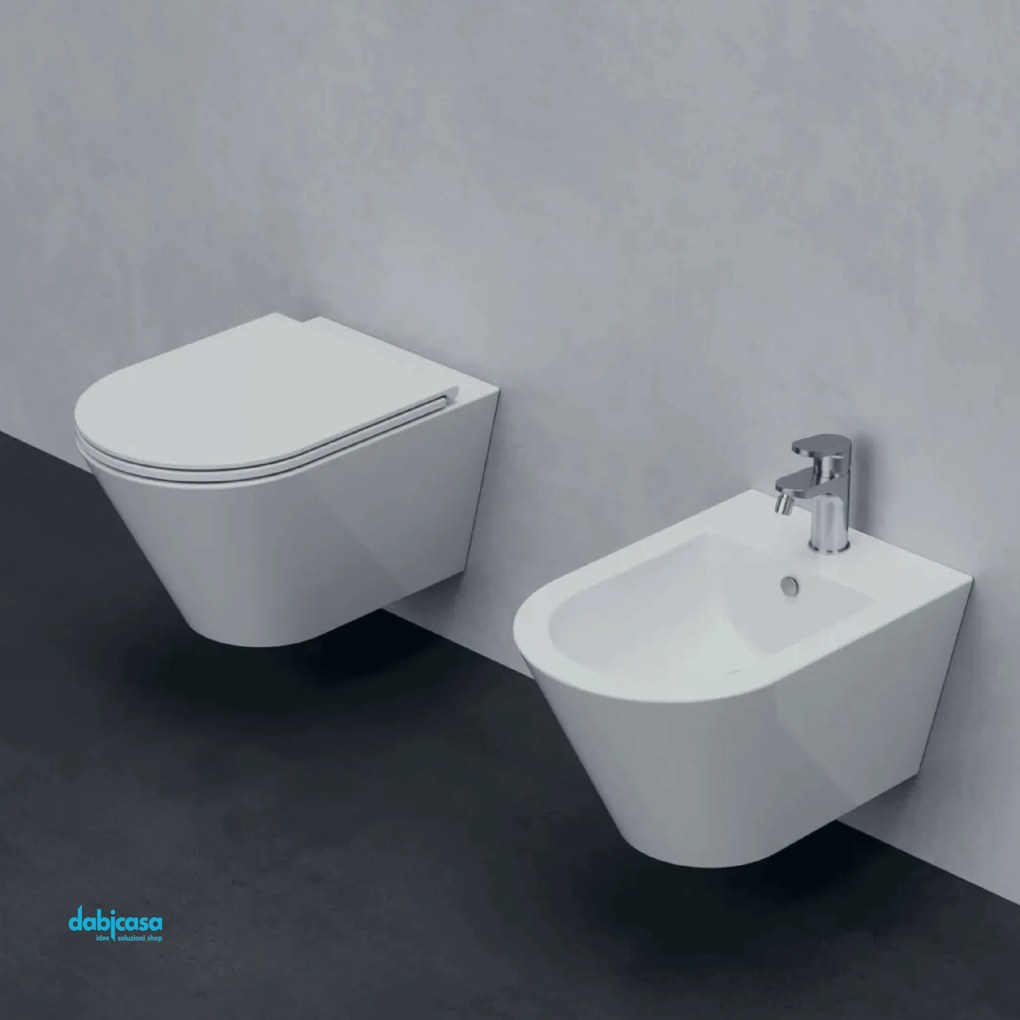 Azzurra Ceramica "Forma" Coppia Di Sanitari Sospesi Senza Brida Bianco Lucido