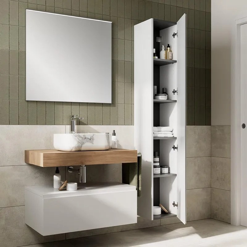 Colonna Step L30 H180 P32 1 anta reversibile a chiusura ammortizzata, bianco opaco
