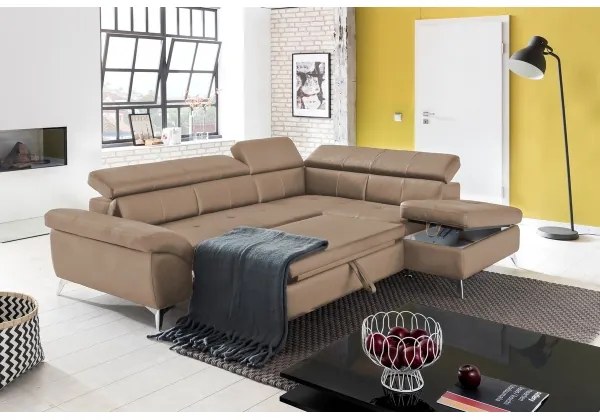 Divano angolare in pelle Salerno II, letto, angolo destro, marrone