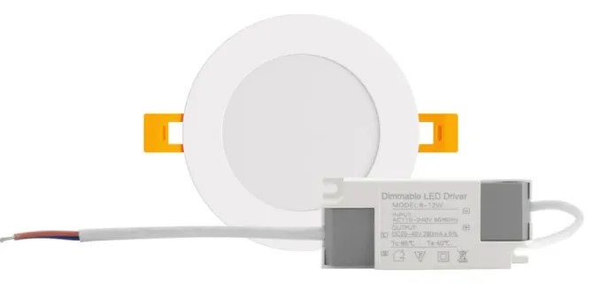 Pannello LED Rotondo 8W, 800lm, no Flickering, Foro Ø106-110mm, Dimmerabile Colore Bianco Caldo 3.000K