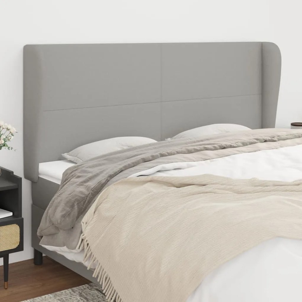 Testiera Ad Orecchio Grigio Chiaro 163x23x118/128 Cm İn Tessuto /