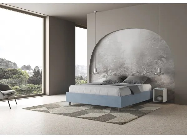 Letto contenitore da 160x190 in microfibra azzurro Azelia