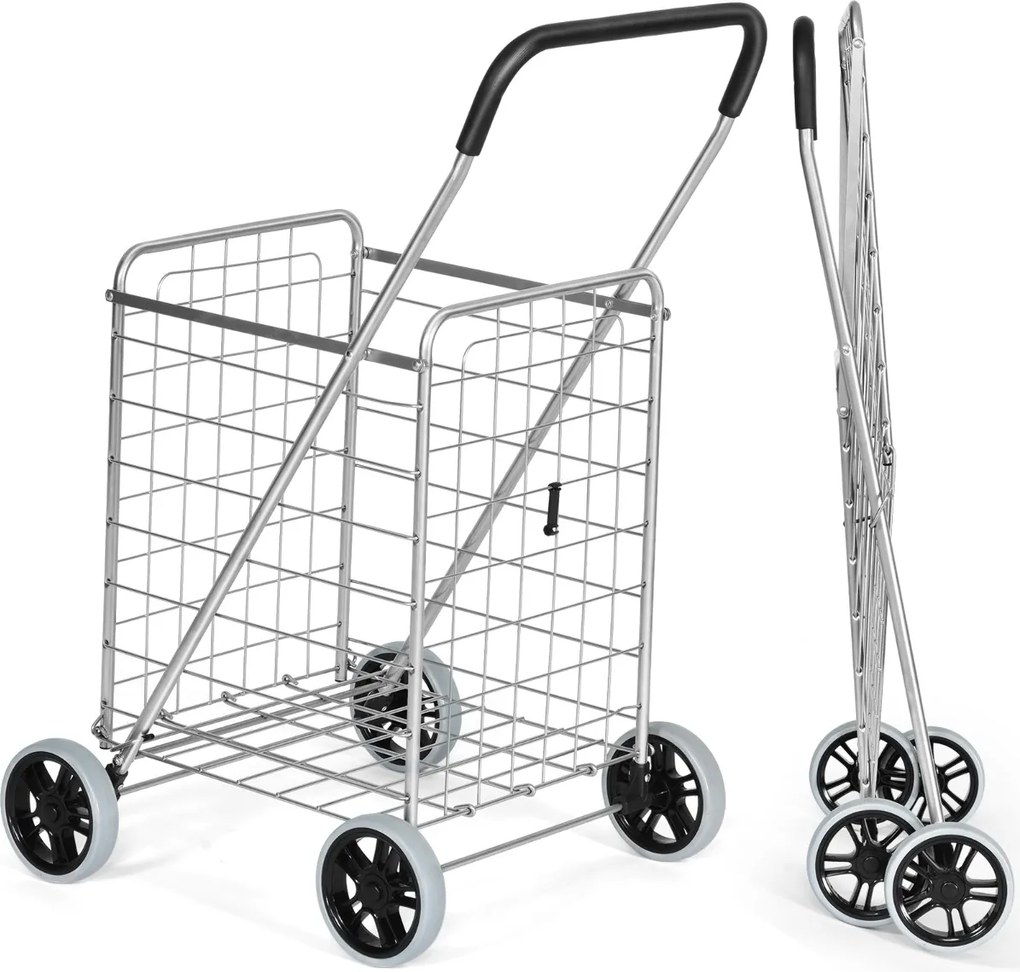 Costway Carrello spesa pieghevole con ruote girevoli a 360° capacità 45 kg, Carrello multiuso portatile Argento