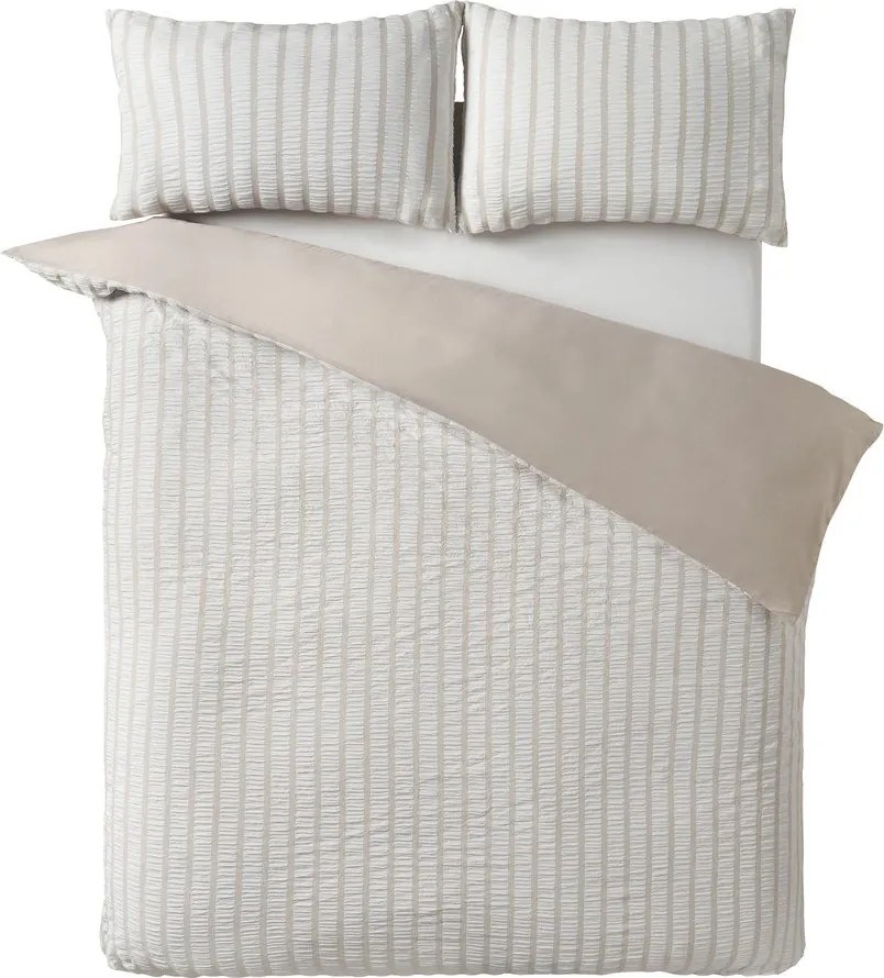 Set copripiumino e federa beige per letto singolo 135x200 cm So Soft Seersucker Stripe – Catherine Lansfield