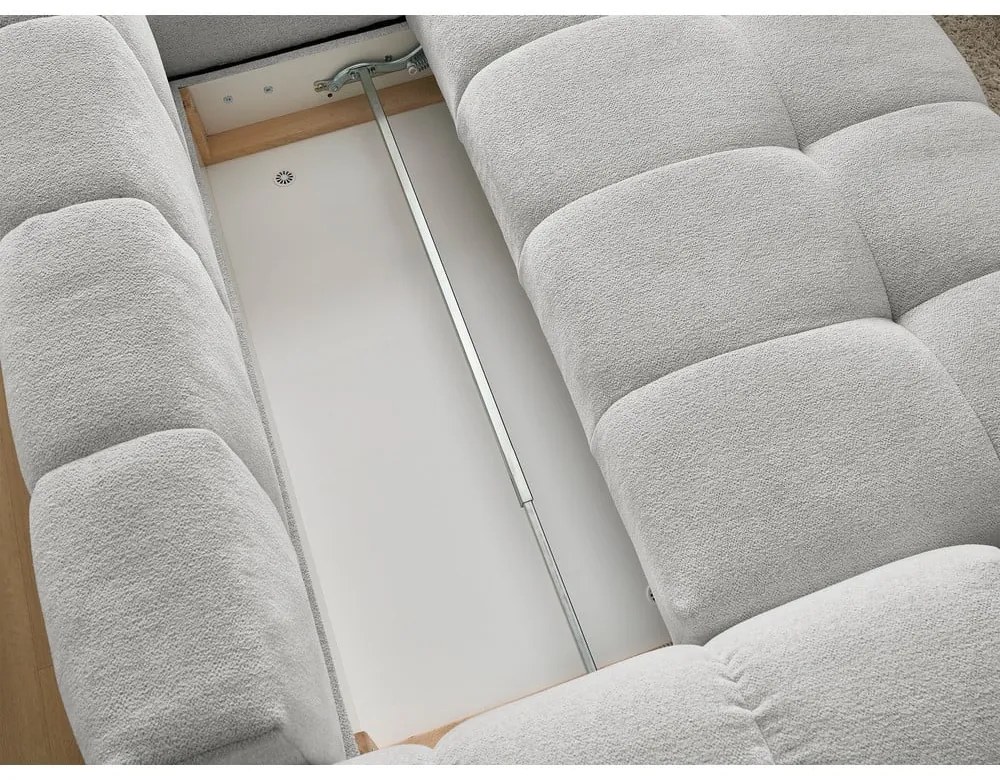 Divano angolare grigio chiaro allungabile e con contenitore (penisola a destra/a L) con rivestimento in ciniglia Everest – Bobochic Paris