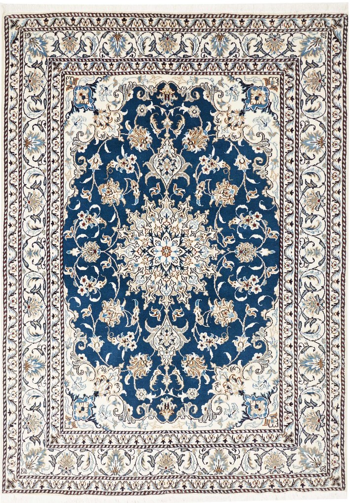 Nain Tappeto 210 x 150 Blu (Iran) Annodato A Mano
