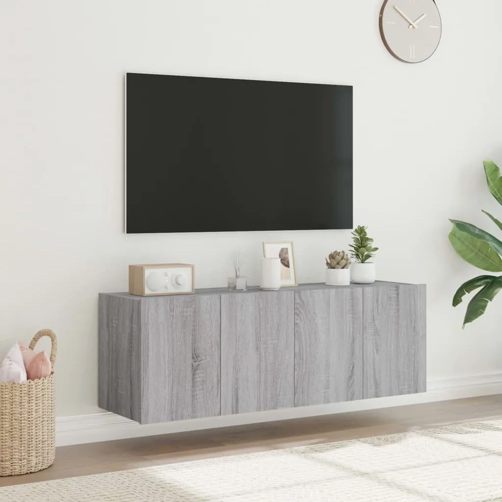 Mobili tv a parete con luci led 2pz grigio sonoma 60x35x41 cm