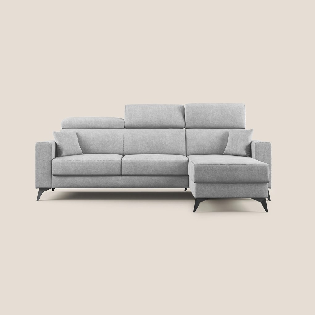 Pegaso divano letto angolare con poggiatesta reclinabili e rivestimento impermeabile T02 grigio chiaro