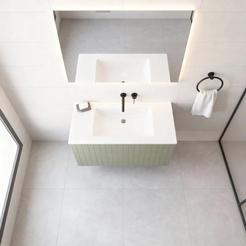 Mobile da bagno sospeso sotto lavabo Pixel grid 1 cassetto L 60 x H 40 x P 45.5 cm verde salvia laccato opaco, con maniglia alluminio brillante