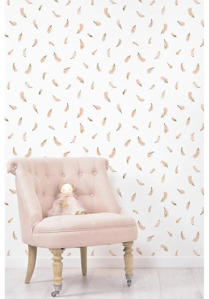 Carta da parati per bambini 10 m x 50 cm Gold Feathers - Lilipinso