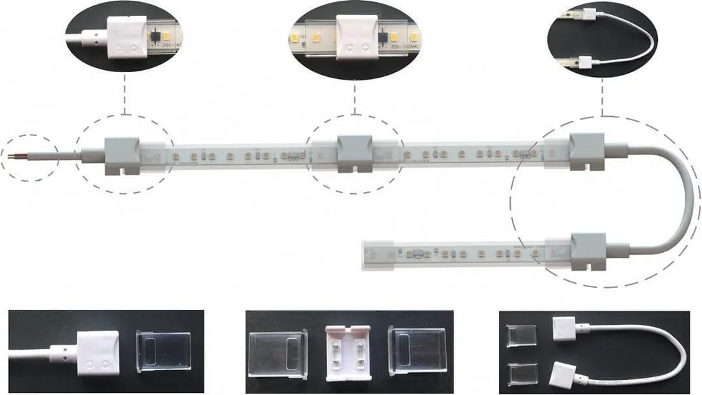 Strisce LED 220V 16W/m 120lm/W chip Lumileds Dimmerabile tagl. 10cm – 5m Colore Bianco Caldo 2.700K
