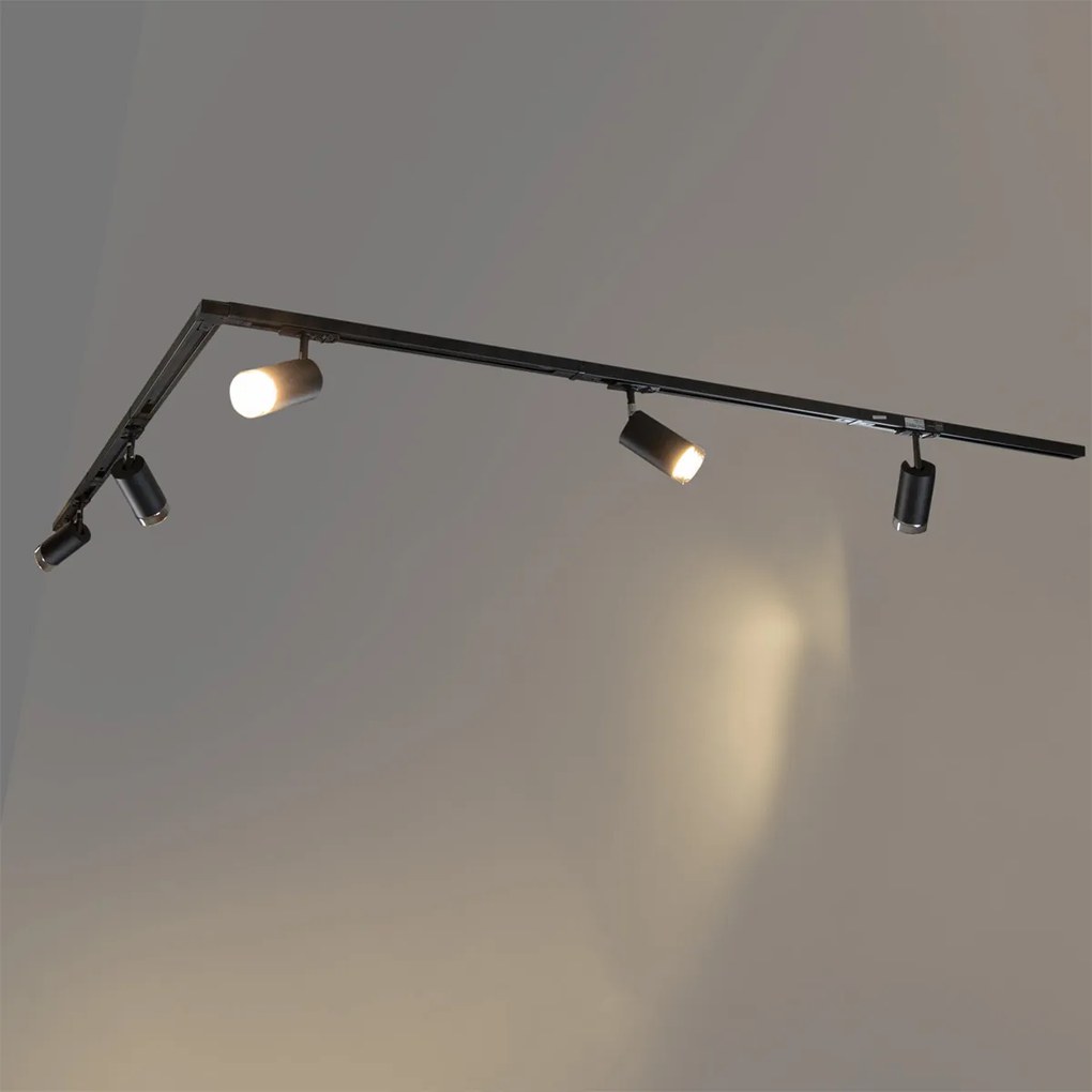 Sistema di illuminazione su binario moderno con 5 faretti neri fumé monofase - Iconic Jeana