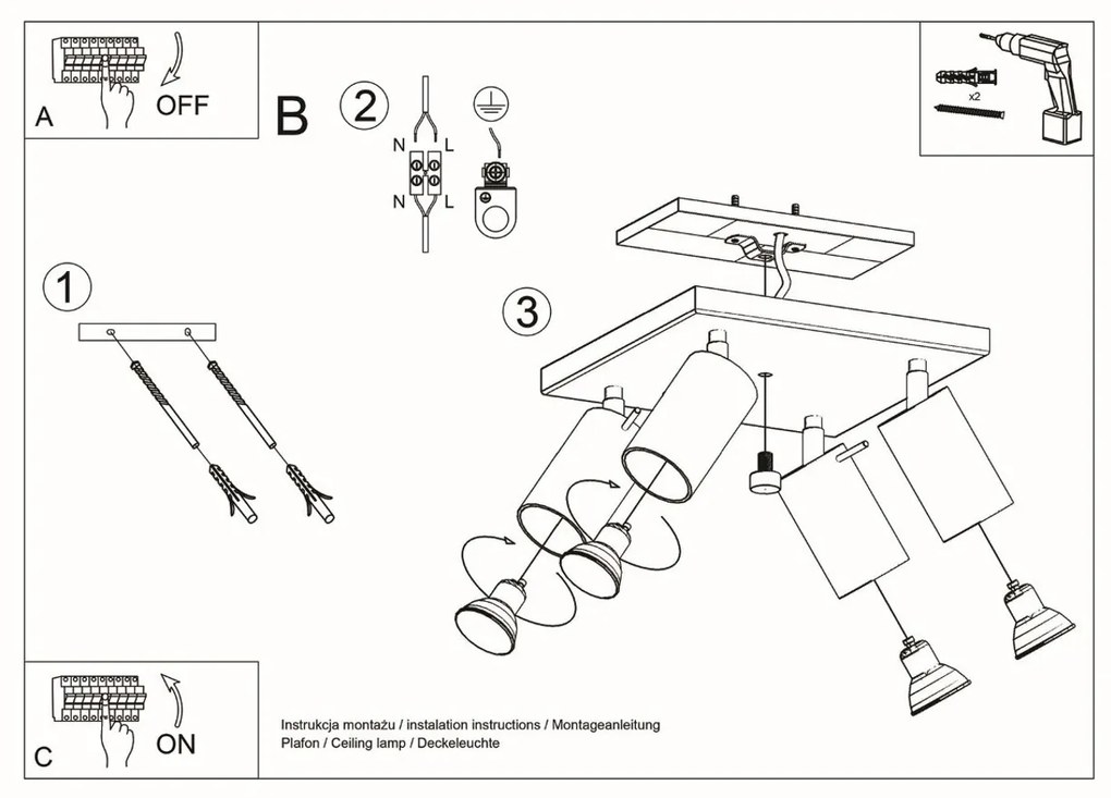 Plafoniera da Soffitto in acciaio 4xGU10 RING 4 Orientabile da interno