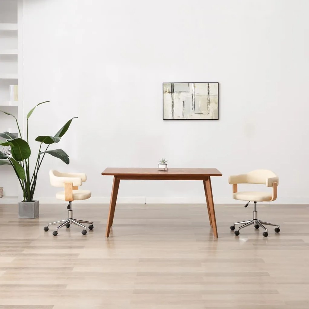 Sedia Da Ufficio Girevole Crema İn Legno Piegato E Similpelle /