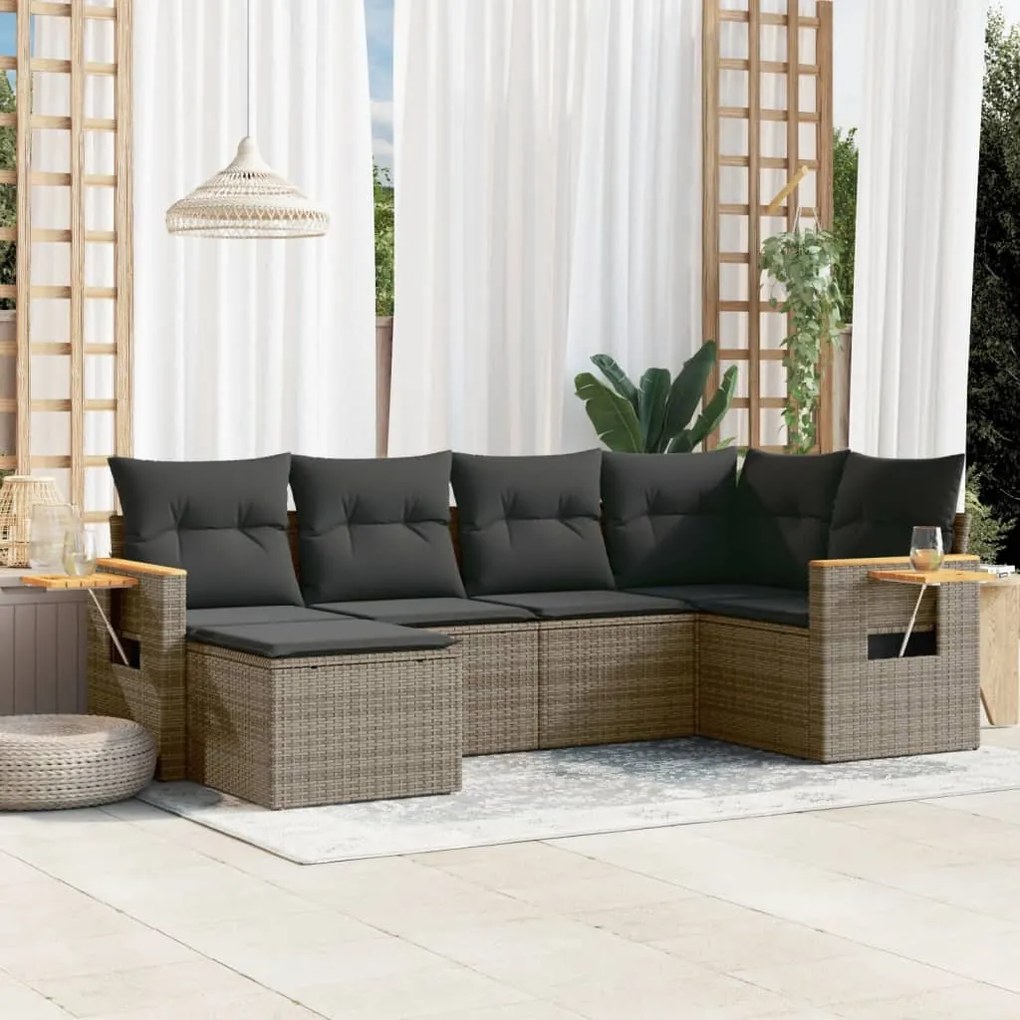 Set divano da giardino 6 pz con cuscini grigio in polyrattan