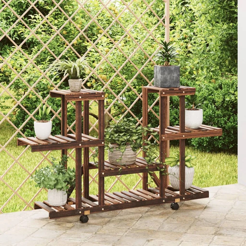Portafiori Con Ruote 110x25x78 Cm İn Legno Massello Di Abete /