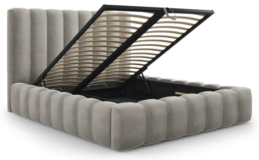 Letto matrimoniale imbottito grigio chiaro con contenitore con griglia 200x200 cm Kelp - Micadoni Home