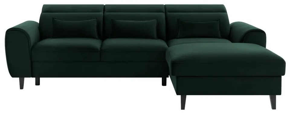 Divano angolare verde scuro allungabile/con contenitore (con penisola a destra/con chaise lounge) e rivestimento in velluto Foble – ELTAP