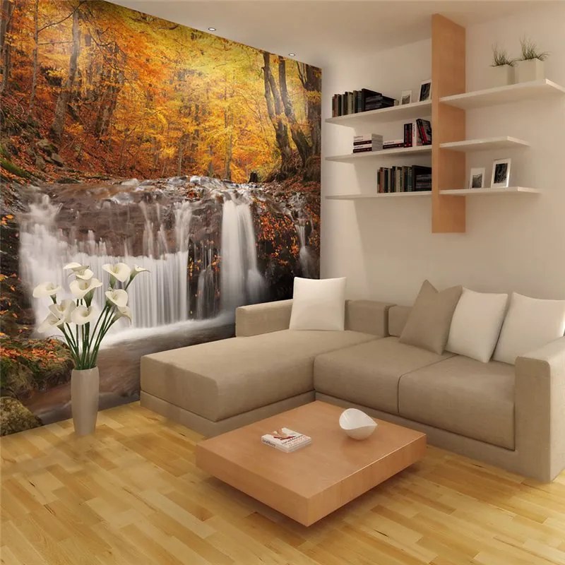 Fotomurale  Autumn landscape : waterfall in forest  Colore Marrone, Dimensioni e Misure 200x154