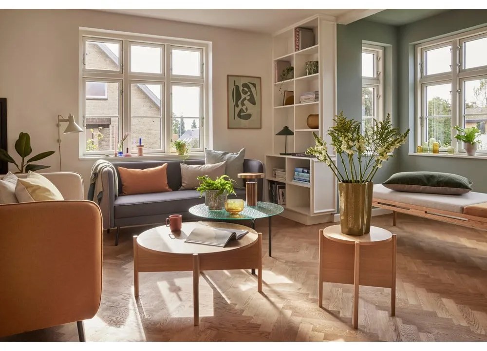 Tavolino rotondo nero con piano in vetro ø 80 cm Orbit - Hübsch