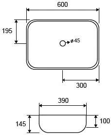 New Line Quadro Lavabo 60x39 Da Appoggio Rettangolare In Porcellana Bianco