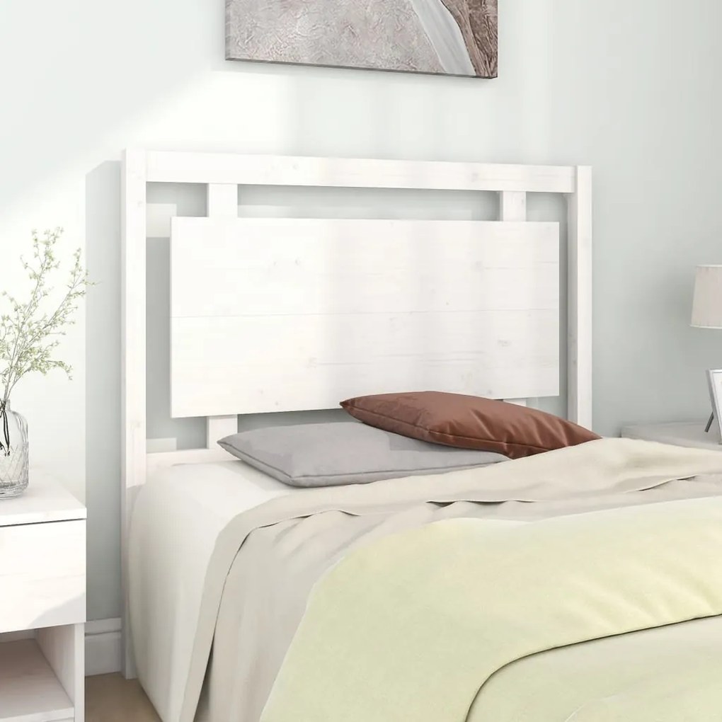 Testiera Per Letto Bianca 105,5x4x100 Cm Legno Massello Di Pino /