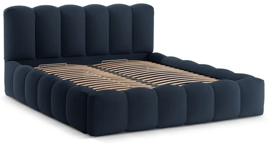 Letto matrimoniale imbottito in blu scuro con contenitore con rete inclusa 180x200 cm Lupine – Micadoni