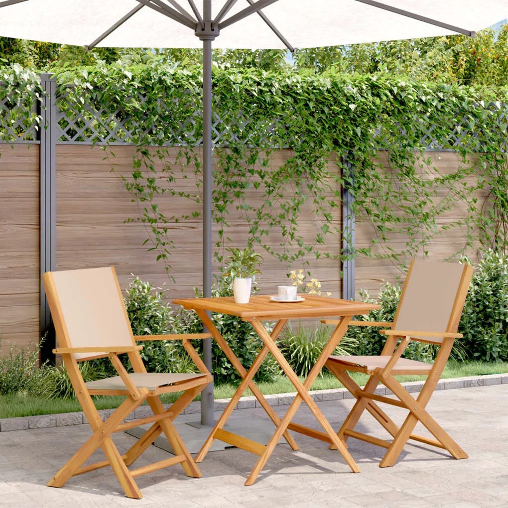Set Da Bistrot 3pz Beige İn Tessuto E Legno Massello /
