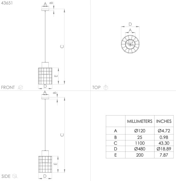 Eglo 43651 - Lampadario su corda MILLIGAN 1xE27/40W/230V d. Argento 48 cm