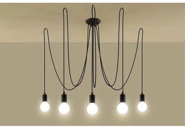 Sollux SL.0371 - Lampadario a sospensione con filo EDISON 5 5xE27/60W/230V ragno nero