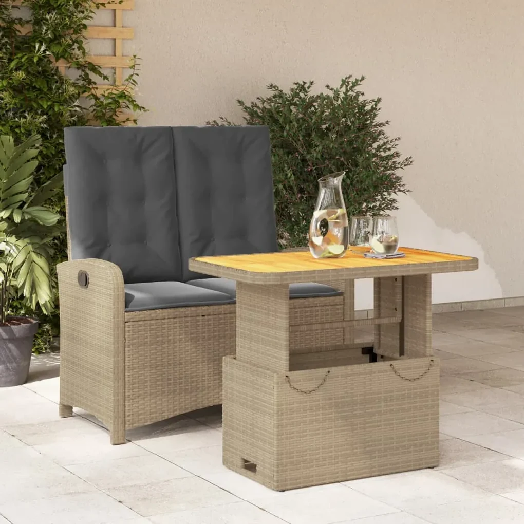 Set da pranzo da giardino 2 pz con cuscini beige in polyrattan