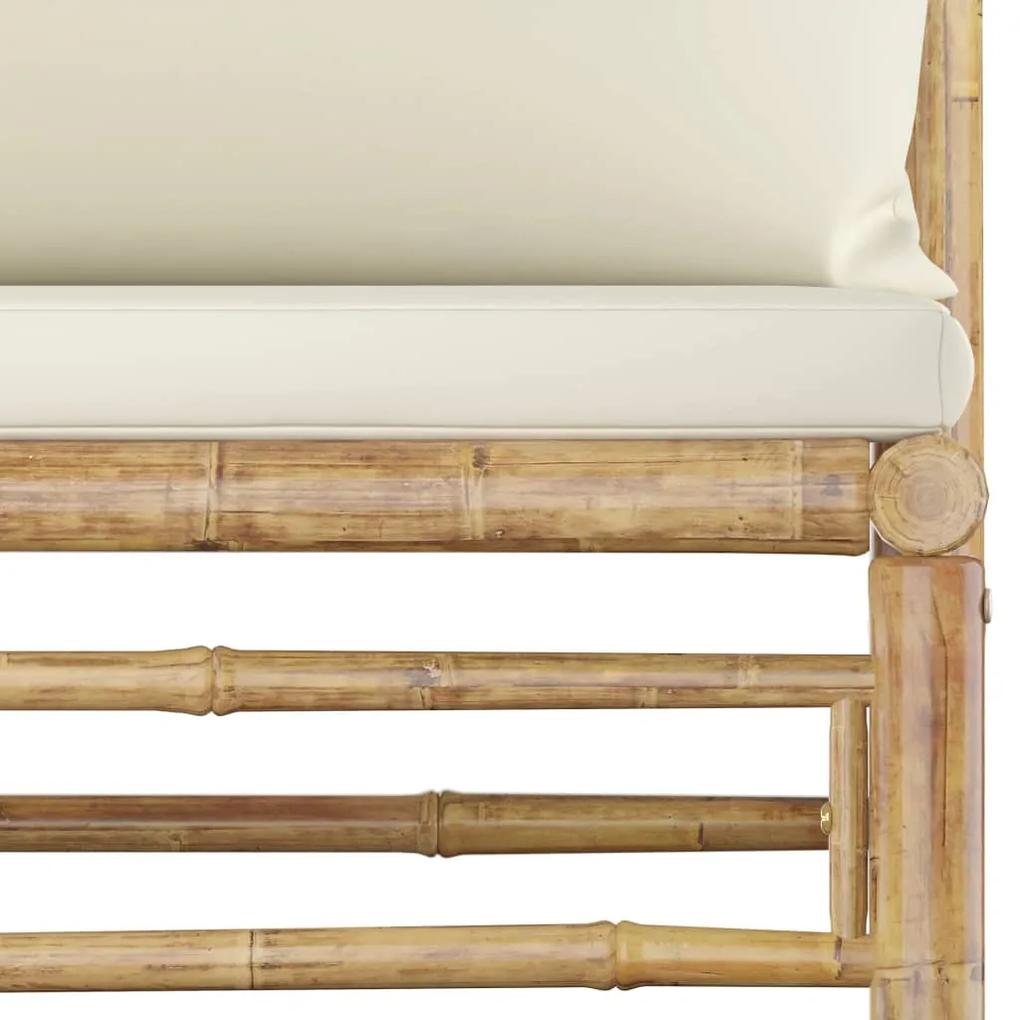 Set Salotto da Giardino 5pz con Cuscini Bianco Crema in Bambù